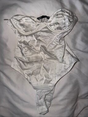 Zara Ivory Satin Underwire Bustier Bodysuit